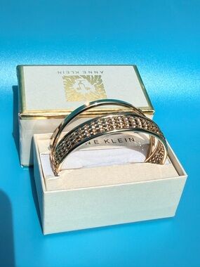 Anne Klein Rose Gold-Tone Textured Bangle Bracelet Set